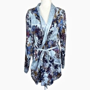Free People Blue and Brown Floral Robe